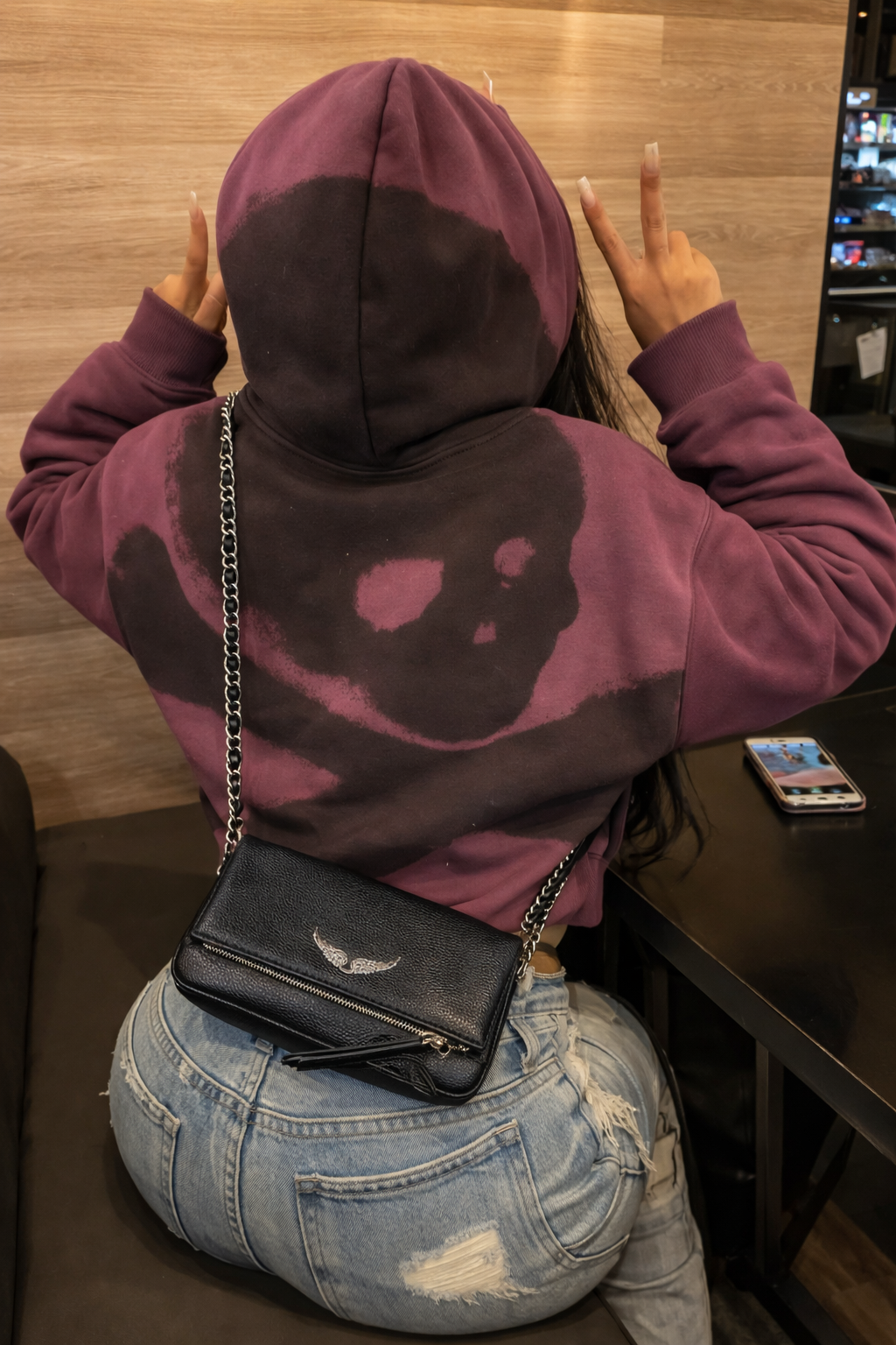 Skull Graphic Zip-Up Hoodie (Pink/Black)