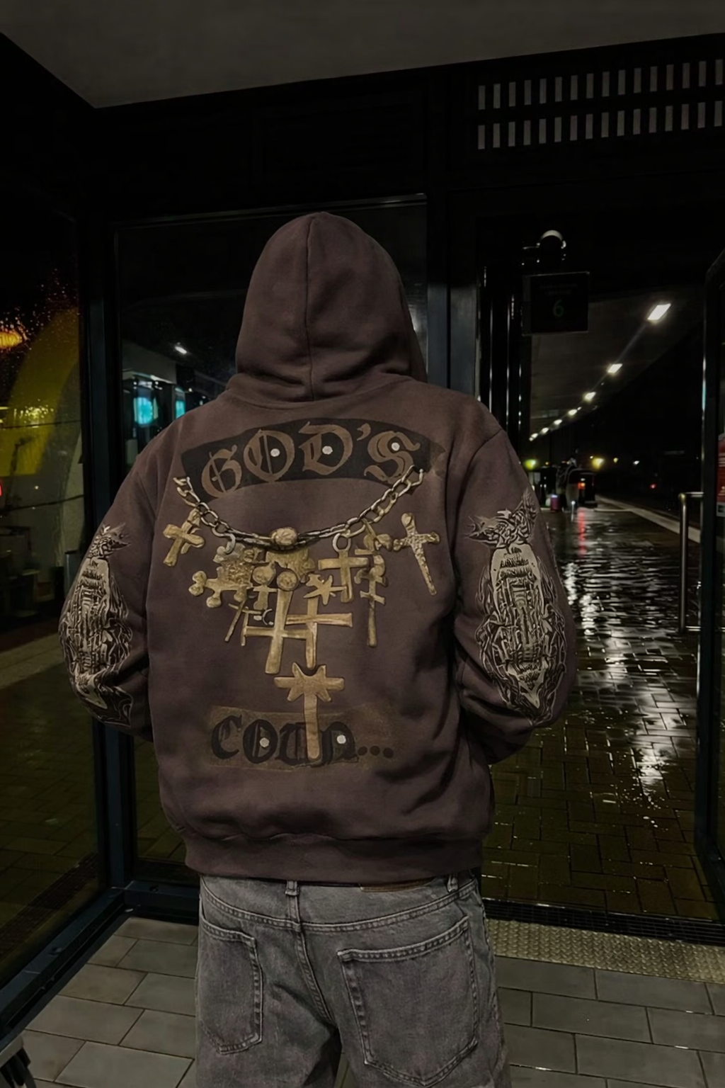 Skull Graphic Zip-Up Hoodie (Pink/Black)