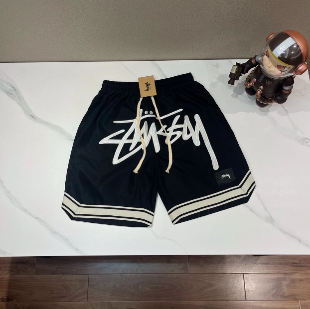 Stüxxssy Signature Fleece Shorts – Black (Cream Drawcord)