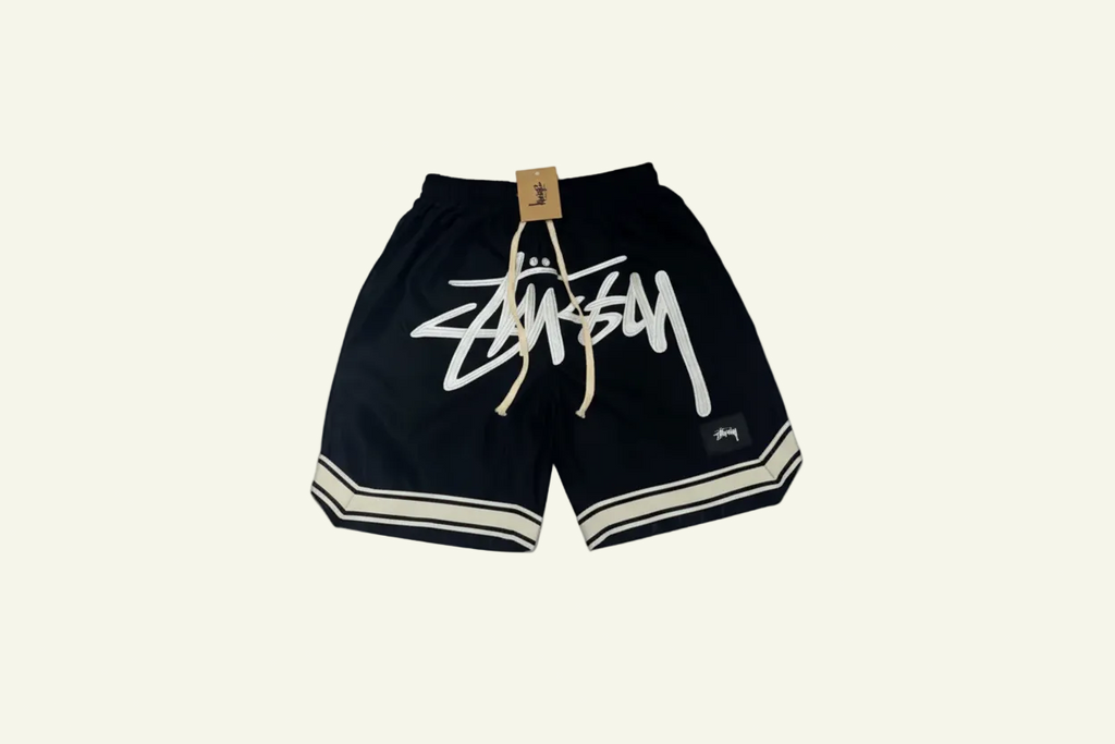 Stüxxssy Signature Fleece Shorts – Black (Cream Drawcord)