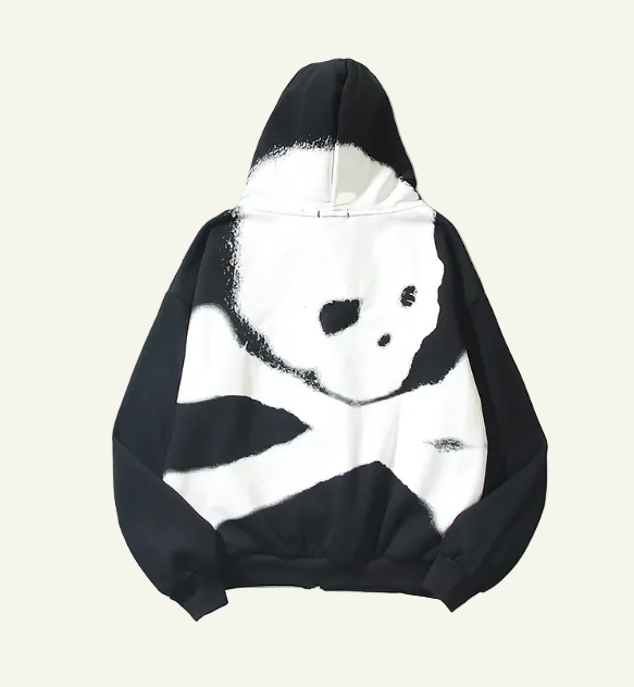 Skull Graphic Zip-Up Hoodie (Pink/Black)