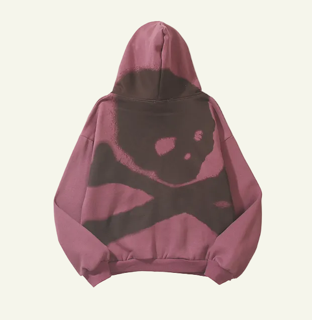 Skull Graphic Zip-Up Hoodie (Pink/Black)
