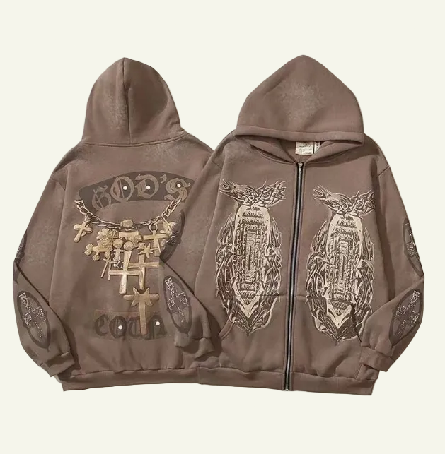 Skull Graphic Zip-Up Hoodie (Pink/Black)